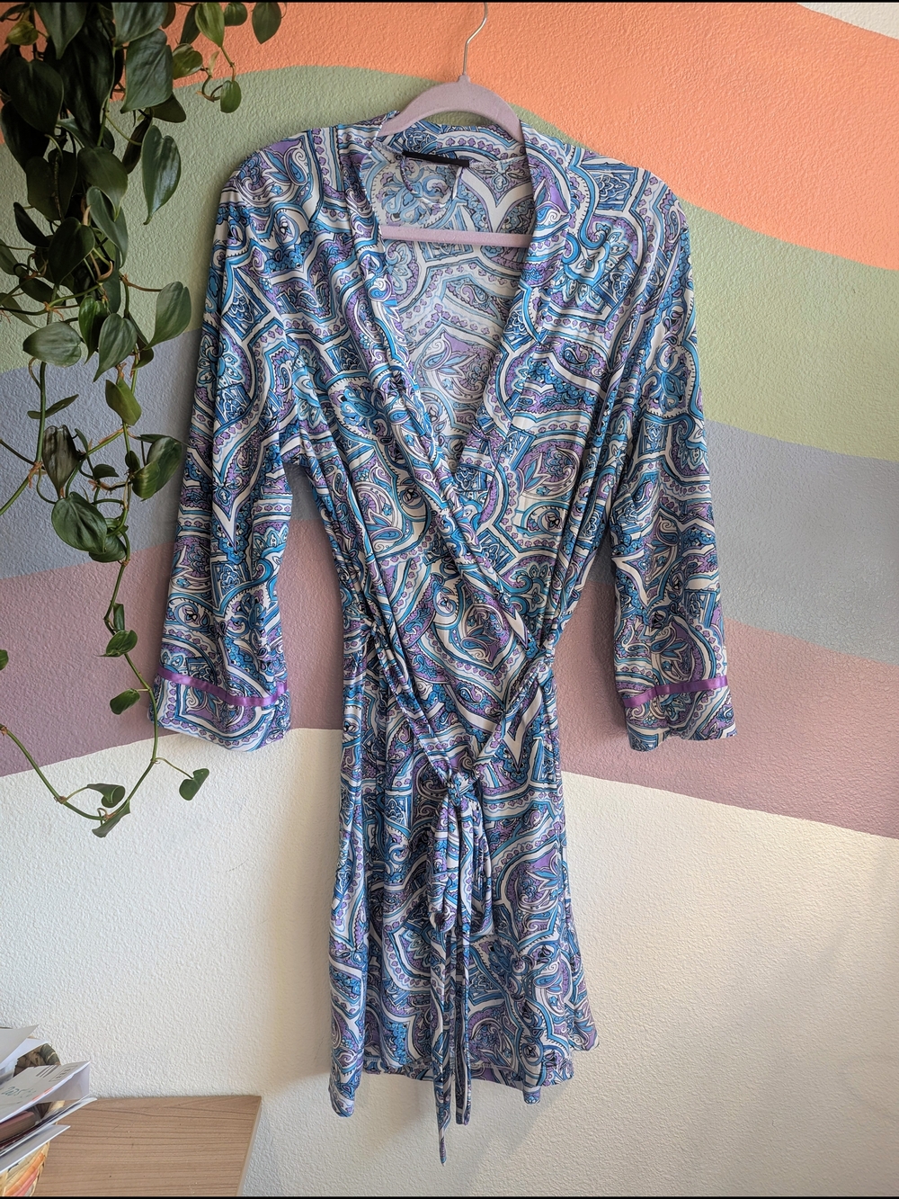 Paisley Wrap Robe in Blue & Purple